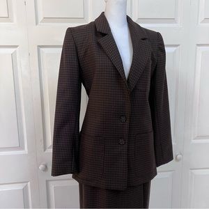 Cest Simone Skirt Suit Size 4 Wool Plaid Brown/Black 2 Pc Set